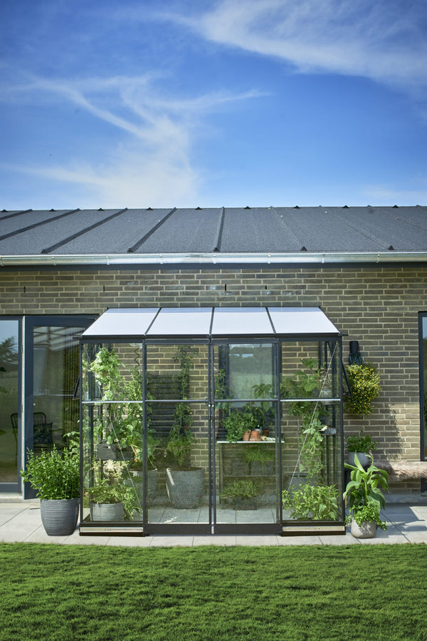 Muurkas Qube Lean-to 68 zwart 3 mm veiligheidsglas + 6 mm polycarbonaat