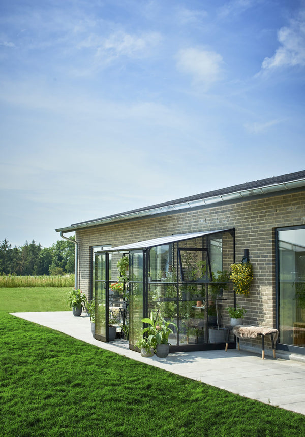 Muurkas Qube Lean-to 68 zwart 3 mm veiligheidsglas + 6 mm polycarbonaat