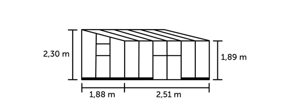 Muurkas Qube Lean-to 612 zwart 3 mm veiligheidsglas + 6 mm polycarbonaat