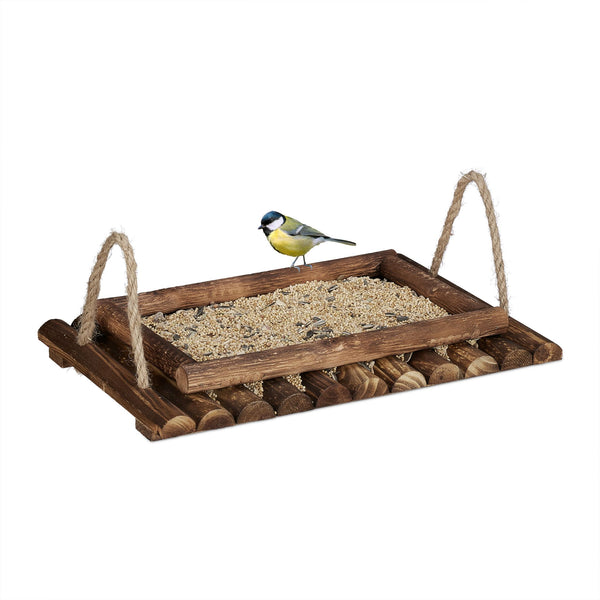 Wooden bird feeding table for garden birds