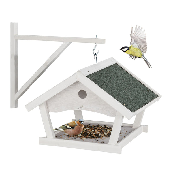 White hanging bird feeder wall