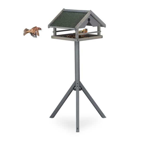 Grey bird feeder on stand
