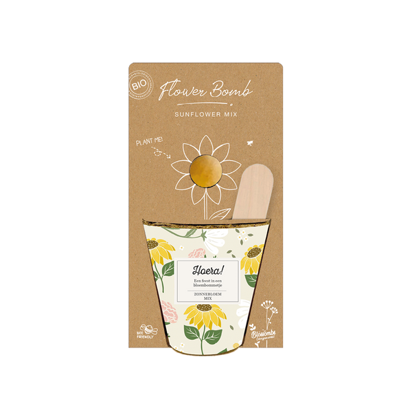 Grow Kit "Hoera!" met Zonnebloem Mix Zaadbommetje