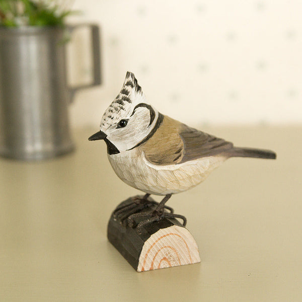 Holzgeschnitzte Vogelfigur Haubenmeise – DecoBird | Wildlife Garden