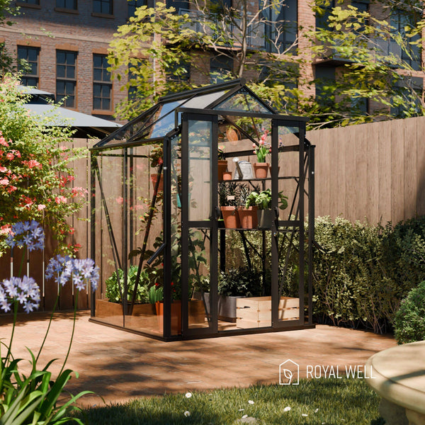 Royal Well Tuinkas Anne I – kleur ‘Zwart RAL 9005’ met 3mm veiligheidsglas (inclusief fundament)