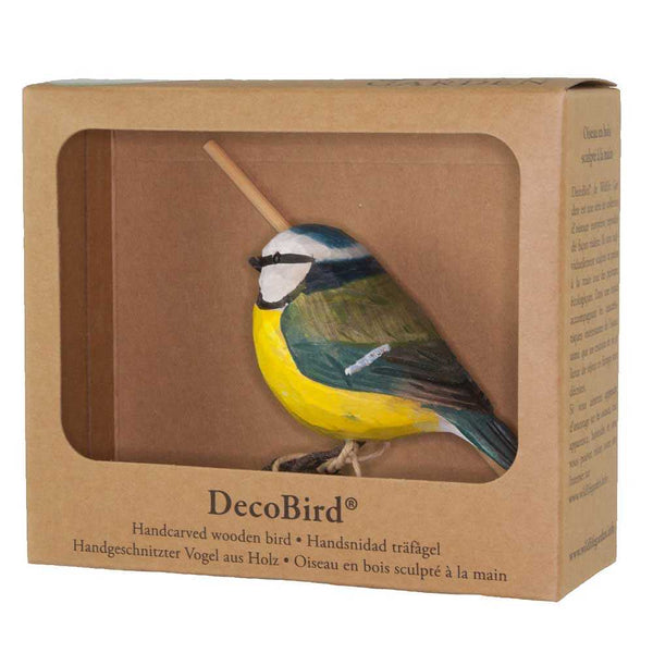 Vogelbeeldje Pimpelmees – Handgesneden Houten Decoratievogel | DecoBird Wildlife Garden