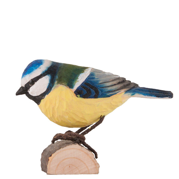 Vogelbeeldje Pimpelmees – Handgesneden Houten Decoratievogel | DecoBird Wildlife Garden