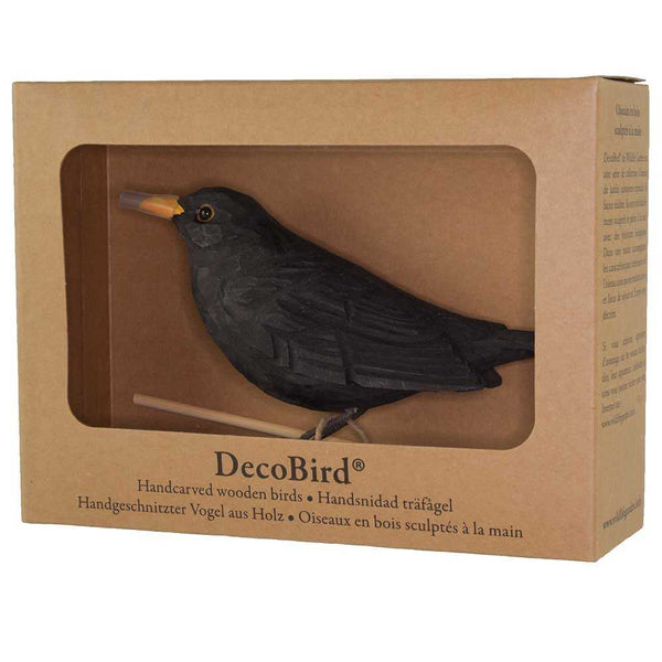 Vogelbeeldje Merel – Handgesneden Houten Decoratievogel | DecoBird Wildlife Garden