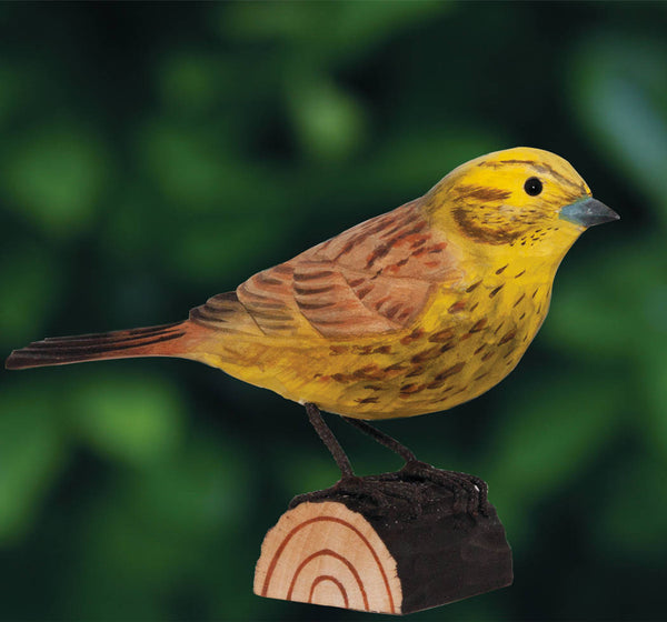 Figurine d'oiseau Bruant jaune – Oiseau décoratif en bois sculpté à la main | DecoBird Wildlife Garden