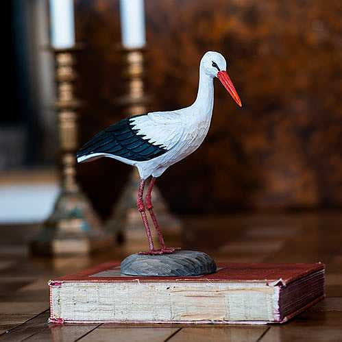 Cigogne en bois – oiseau décoratif sculpté à la main – DecoBird Wildlife Garden