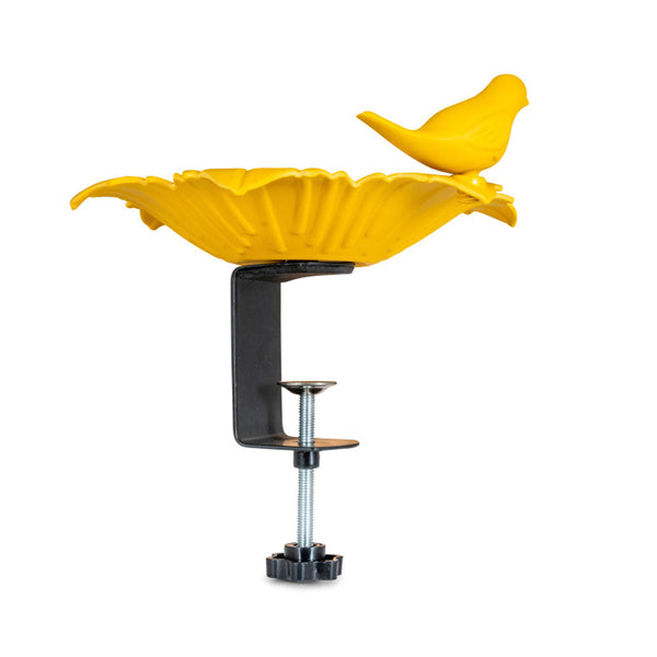Abreuvoir pour balcon Balus (jaune ocre) – Bain d'oiseaux réglable avec pince pour balcons