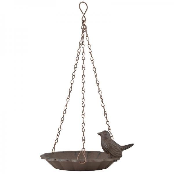 Hangend Vogelbad met Vogel – Gietijzer Antiek Roestbruin | Esschert Design