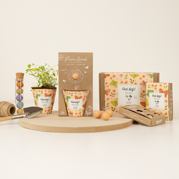 Grow Kit "Veel liefs!" met Vlinder Mix Zaadbommetje