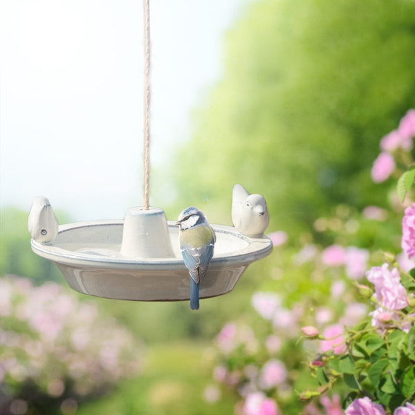 Round ceramic hanging bird bath