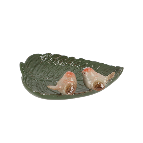 Vogelbad Keramiek Vogels op Blad – Decoratief | Esschert Design