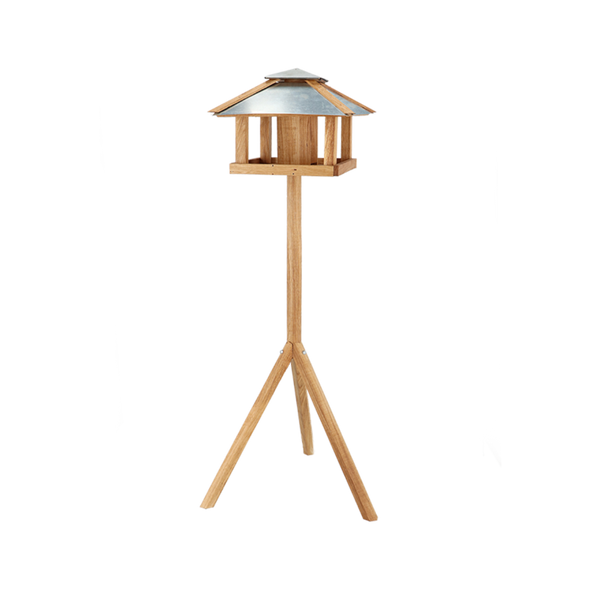 Quadratisches Vogelhäuschen aus Eiche mit Silo