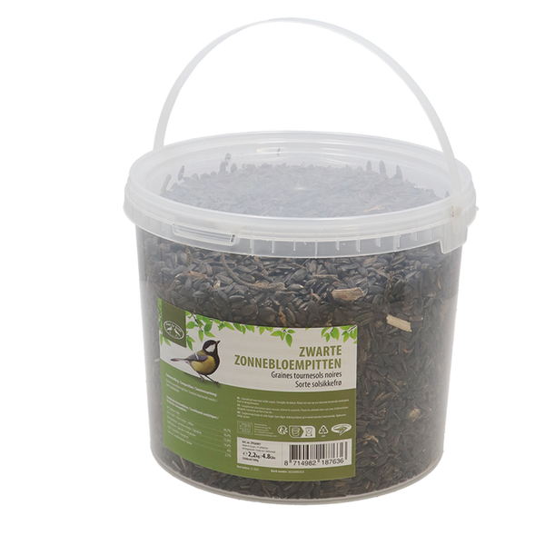 Zwarte zonnebloempitten 2,2 kg in emmer – premium vogelvoer | Rijk aan olie & energie voor tuinvogels
