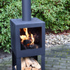 Terrace heater with wood storage