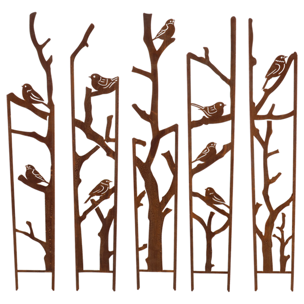 Esschert Design Trellis 5‑delig Vogelmotief – Metalen plantensteun 87 × 1,5 × 117 cm (PY185)