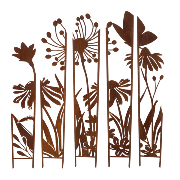 Esschert Design Trellis 5‑delig Bloemen – Metalen plantensteun bloemenmotief, 87 × 1,5 × 117,2 cm (PY186)