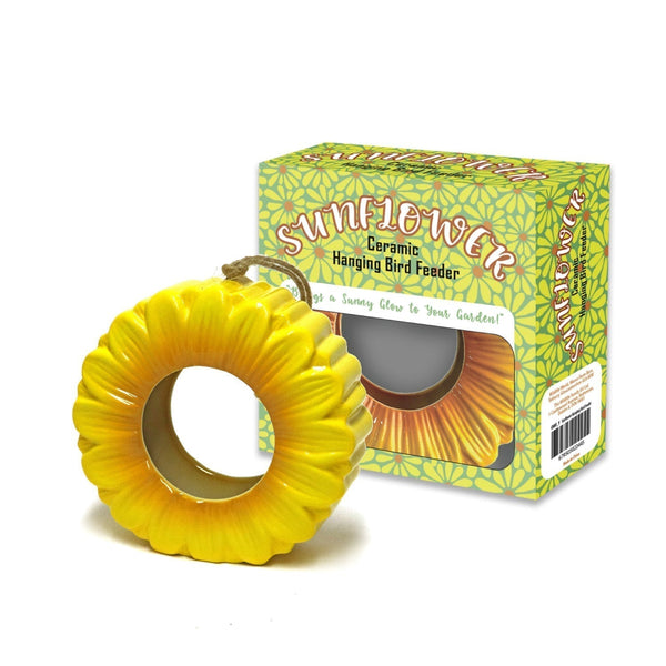 Vogelfutterstation aus Keramik mit Sonnenblumenmotiv zum Aufhängen