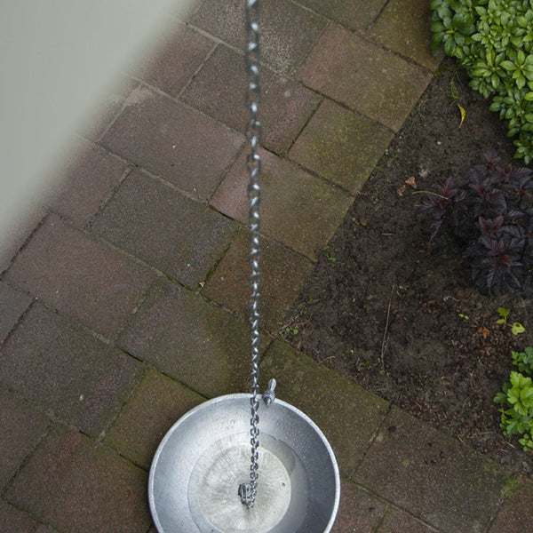 Rain chain with bird bath