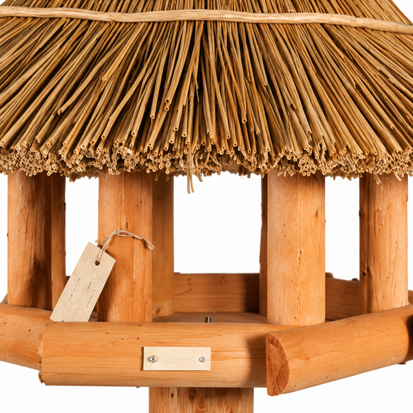 Voederhuis op Paal Struis - Rieten Dak - Bruin - 200x90x90 cm