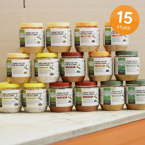 Vogelpindakaas Voordeelset – 5 varianten × 3 (totaal 15 potten)