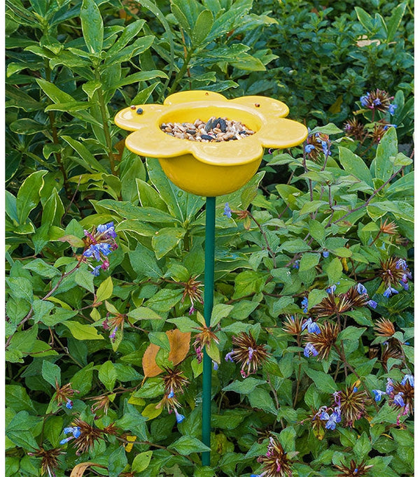 Mangeoire à oiseaux sur pique de jardin en forme de fleur, jaune | Petal Feeder Wildlifeworld