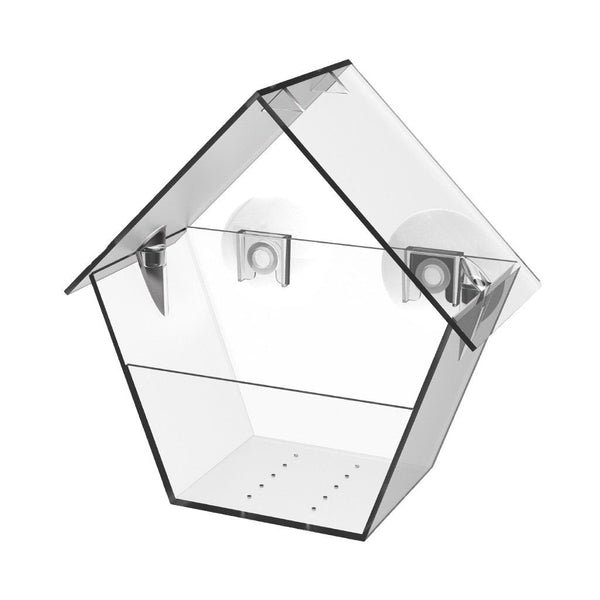 Esschert Design raamvoederhuis – transparant raamvoederhuis met 2 zuignappen (14,7×9×15,3 cm, PS/PVC)