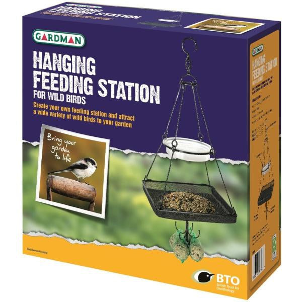 Hängende Futterstation mit Vogelbad, Futterschale und Meisenknödelhalter | Gardman