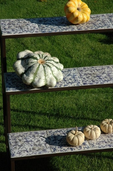 Etagere aged ceramic blauw/wit