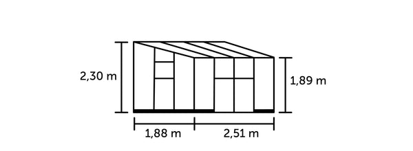Muurkas Qube Lean-to 68 zwart 3 mm veiligheidsglas + 6 mm polycarbonaat