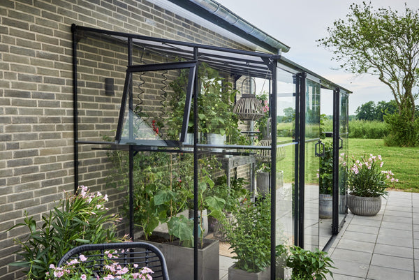Muurkas Qube Lean-to 612 zwart 3 mm veiligheidsglas + 6 mm polycarbonaat