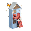Blaues Insektenhotel mit Metalldach
