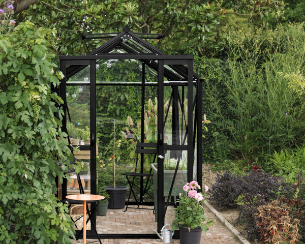 Royal Well Tuinkas Anne II – kleur ‘Zwart RAL 9005’ met 3mm veiligheidsglas (inclusief fundament)