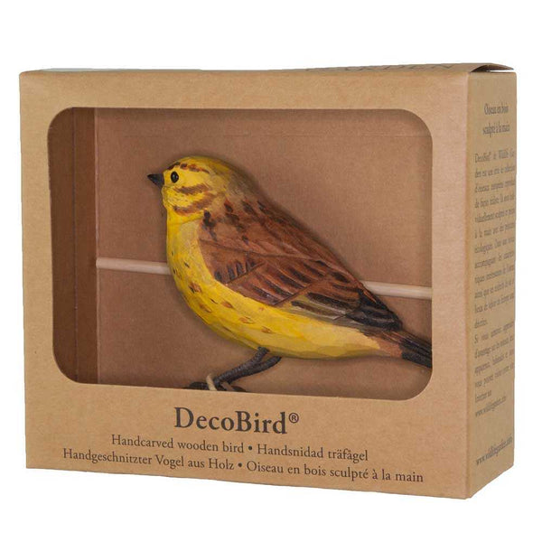 Figurine d'oiseau Bruant jaune – Oiseau décoratif en bois sculpté à la main | DecoBird Wildlife Garden