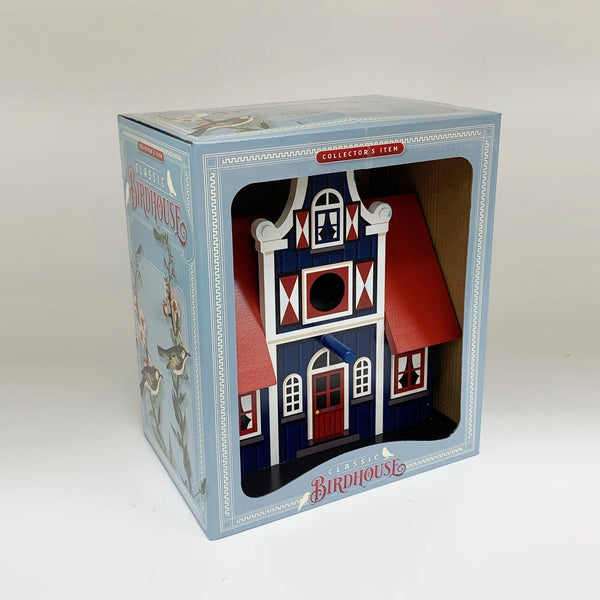 Vogelhuis blauw dwarsgevel