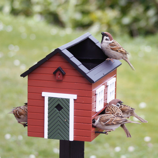Bird feeder with bath red