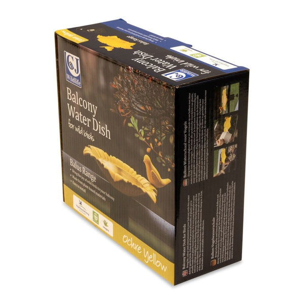 Abreuvoir pour balcon Balus (jaune ocre) – Bain d'oiseaux réglable avec pince pour balcons