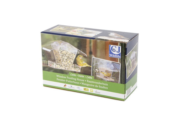 Raamvoederhuis Kreta – transparant raamvoederhuis met 2 zuignappen (polycarbonaat, 24×10,5×15 cm) – CJ Wildlife