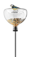 Glass bird feeder with bird bath