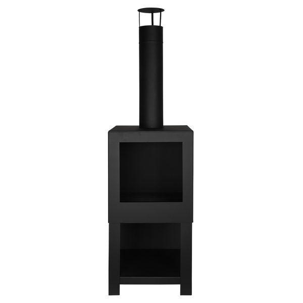 Terrace heater with wood storage