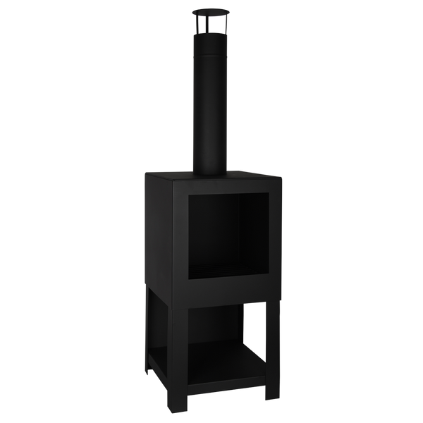 Terrace heater with wood storage