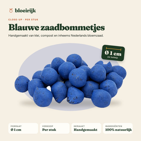 Close-up blauwe zaadbommetjes, Ø 1 cm
