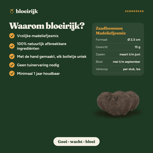 Kenmerken van zaadbommen madeliefjesmix