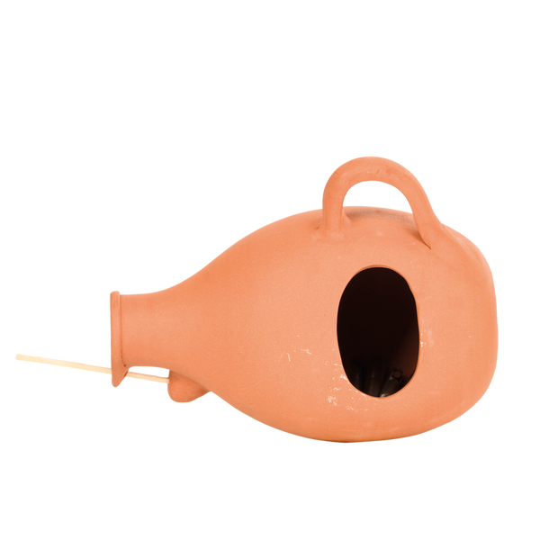 Terracotta tits and sparrows bird pot