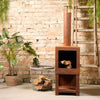 Terrace heater with wood storage rust